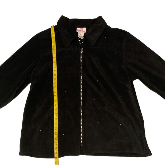 QUACKER FACTORY Size 2X Black Velvet Rhinestone Studded Jacket Full Zip Front - Picture 4 of 6